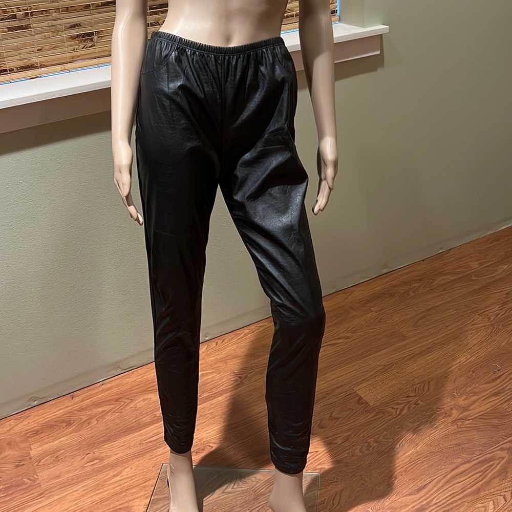 Guess By Marciano Black Faux Leather Front Leggings With Material Back Size L